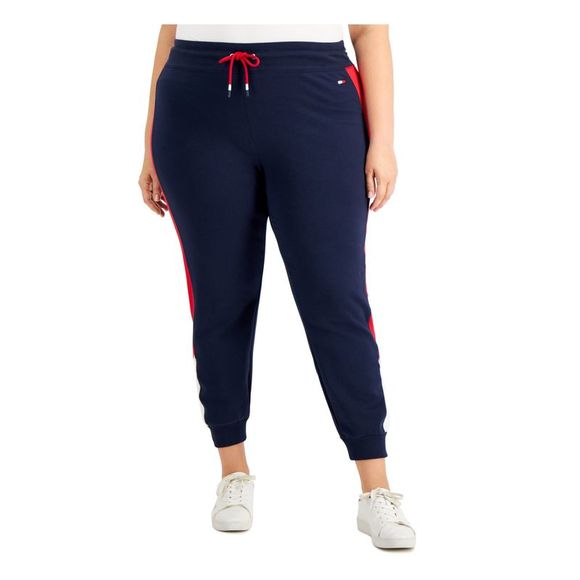 TOMMY HILFIGER SPORT Womens Navy Tie Ribbed Active Wear Pants Plus 3X